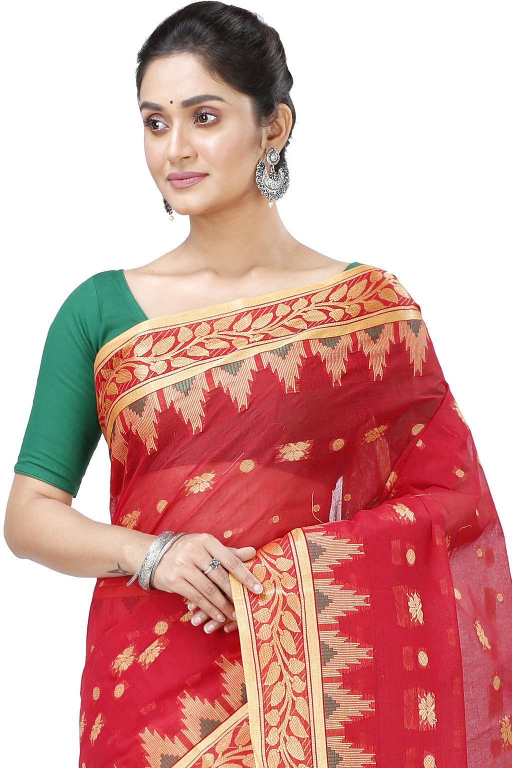 Red Pure Cotton Gunjan Tant Saree (932)